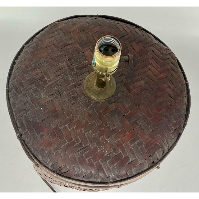 Mid 20th Century Vintage Table Lamp Made From Asian Basket For Sale - Image 5 of 12