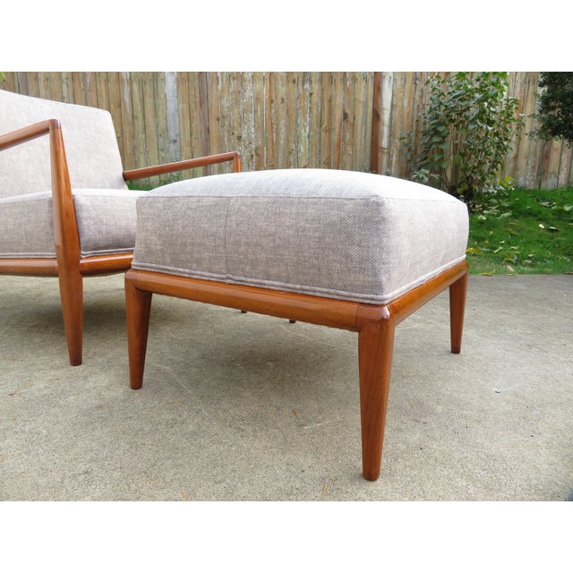 T.H. Robsjohn Gibbings New Upholstery ~ t.h. Robsjohn-Gibbings Lounge Chair & Ottoman ~ Mid Century Modern For Sale - Image 4 of 17