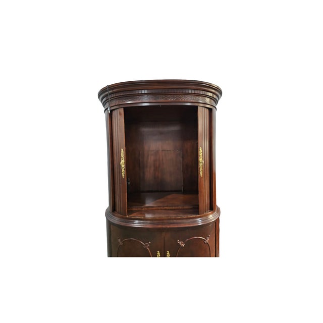Transitional Late 20th Century Furniture Curved Mahogany Tambour Armoire / Bar Cabinet For Sale - Image 3 of 12