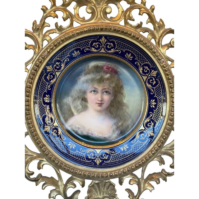 Traditional 19th Century Vienna Porcelain Portrait Plate in Giltwood Frame Signed F. Fenner. For Sale - Image 3 of 12