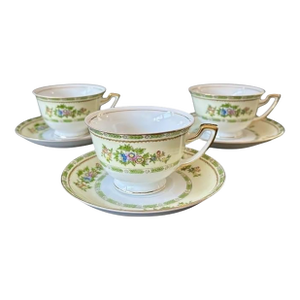 Vintage Meito China Green Tea Cups With Saucer in the Grafton Pattern - 6pcs