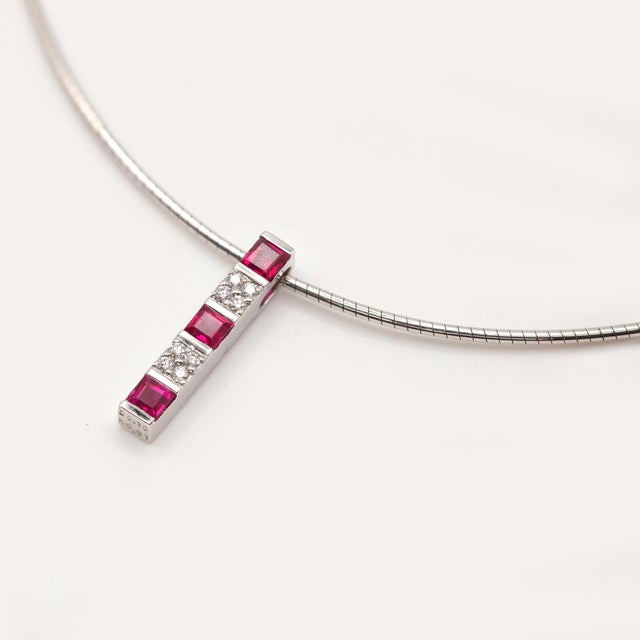 1990s Mikimoto Ruby and Diamond 18k White Gold Pendant Necklace For Sale - Image 9 of 12