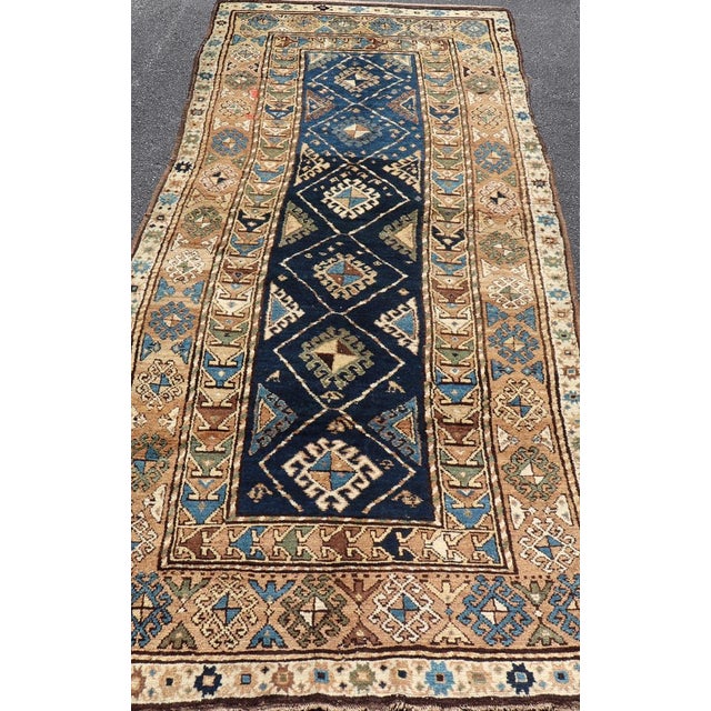 Textile Antique Blue Kazak Gallery Rug, Hand-Knotted Wool, Caucasus 3'10 X 9'8 For Sale - Image 7 of 12