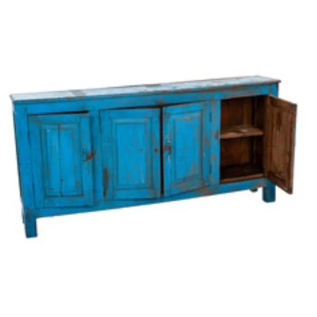 Antique four door French server in original blue paint. Discover the charm and elegance of the past with our genuine...