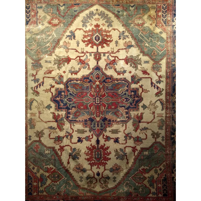 Late 19th-Century Heriz Serapi Rug, Handwoven, Pale Yellow & Green, 8' x 10' For Sale - Image 12 of 18