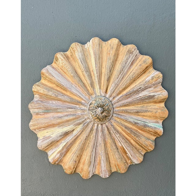 Vintage Carved Wood Sunburst Wall Medallion For Sale - Image 4 of 12