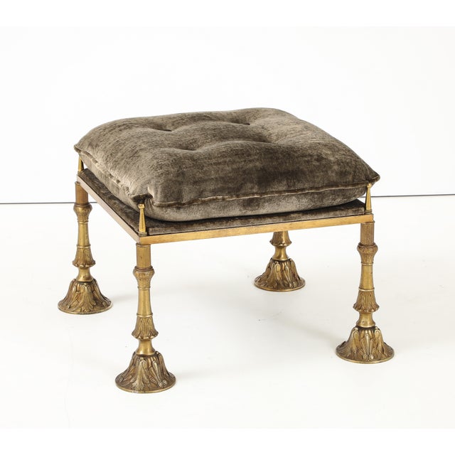 1950's Brass and Crushed Velvet French Ottoman For Sale - Image 10 of 14