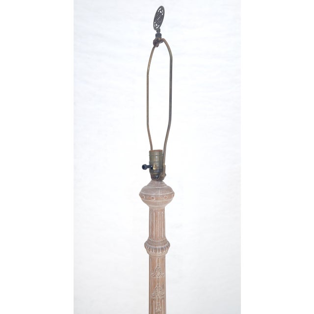 Tan Antique c1920s Very Fine Carved Cerused Oak Tripod Base Floor Lamp MINT For Sale - Image 8 of 11