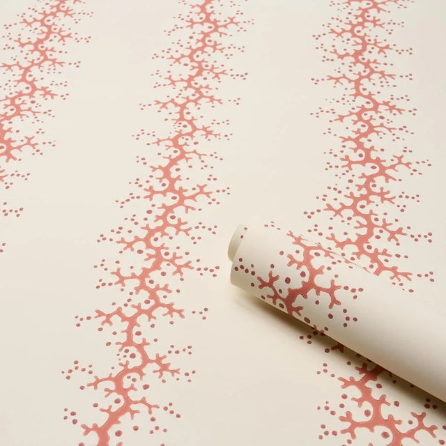 Schumacher Schumacher Coral Stripe Wallpaper In Coral For Sale - Image 4 of 6