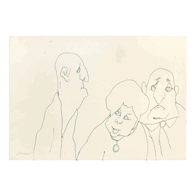 Mino Maccari, Figures, Drawing in Ink, 1960s For Sale