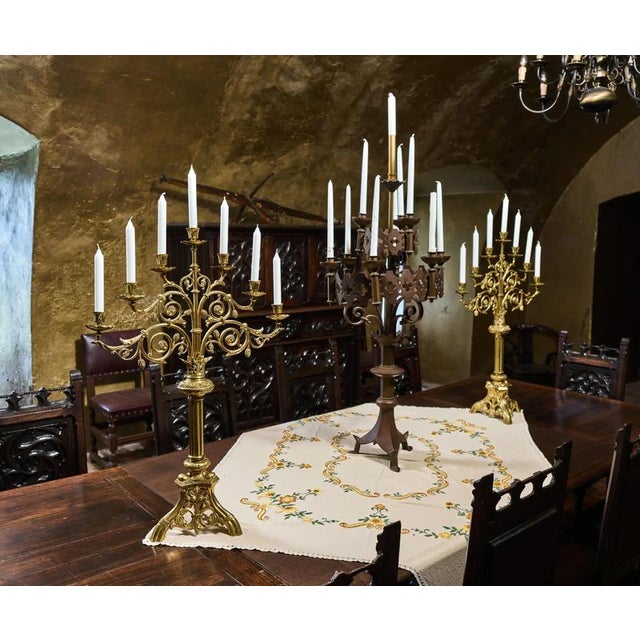 19th Century Neo-Gothic Brass Candlesticks, Set of 2 For Sale - Image 4 of 12