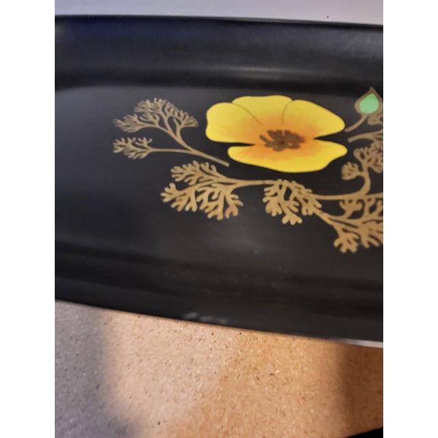 VTG MCM Couroc Ca Poppy Flower Rect Tray Inlaid 12.5”x9.5” Orange Yellow Gold For Sale In San Francisco - Image 6 of 11