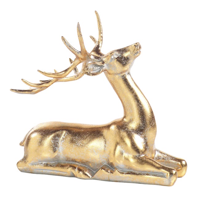 Clara Gold Sitting Deer Figurine Statue For Sale