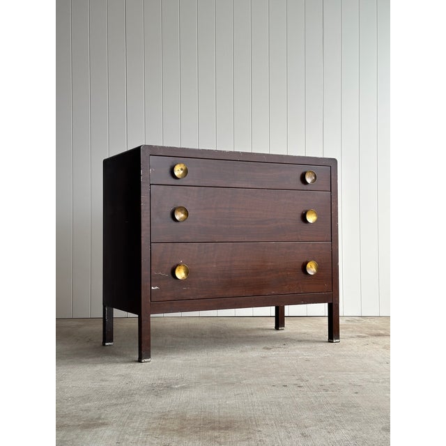 Norman Bel Geddes Vintage Norman Bel Geddes Steel Chest of Drawers With Mirror & Brass Pulls, C. 1930s For Sale - Image 4 of 18