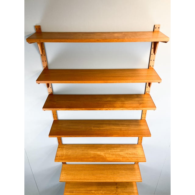 Wood Danish Wall Shelf in Teak with Aluminum Rails by Hansen and Guldborg, 1960s For Sale - Image 7 of 9
