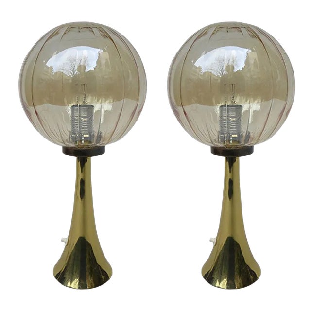 Space Age German Brass and Glass Table Lamps, 1960s, Set of 2 For Sale