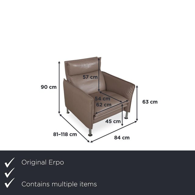 Brown Taupe Leather Porto Armchairs and Ottomans with Manual Function from Erpo, Set of 5 For Sale - Image 4 of 18