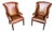 Pair of Vintage Cognac Leather Wingback Chairs With Louis XVI–Style Fluted Legs For Sale