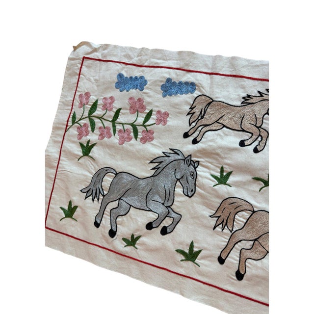 Horse Suzani Wall Hanging, Red Sun Face For Sale - Image 4 of 5