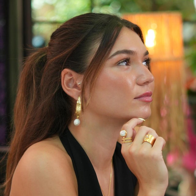 Chunky Gold Hook Baroque Pearl Drop Earrings, A Pair For Sale - Image 4 of 8