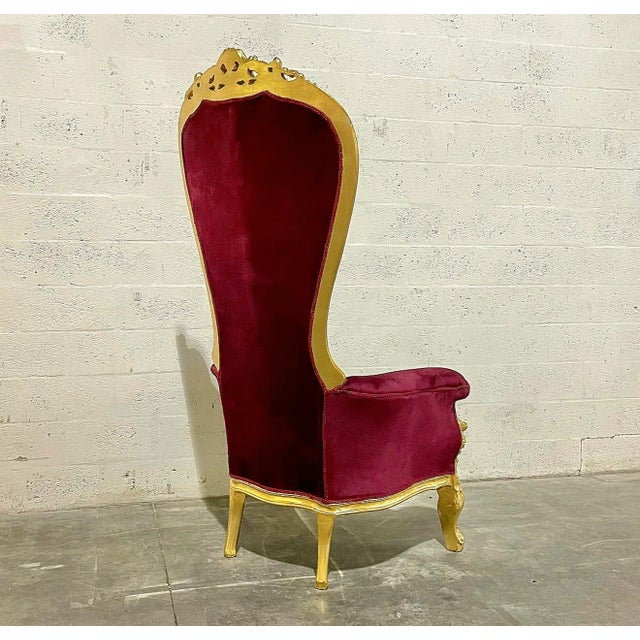 French French Style Burgundy Velvet High-Back Tufted Gold For Sale - Image 3 of 7