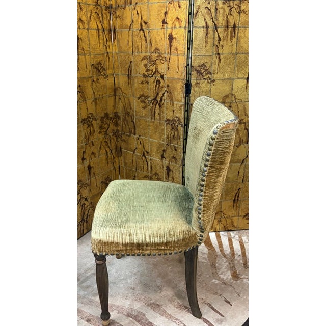 Mid Century Upholstered Dining Chairs With Nail Heads For Sale - Image 4 of 11