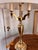 Vintage Tall Heavy Brass Three Arm Bouillotte Lamps With Creamy Off White Pleated Shades - a Pair For Sale - Image 4 of 10