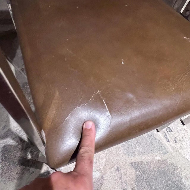 1950s Vintage Brown Leather Paddle Chairs Set of Four Ward Bennett For Sale - Image 9 of 12