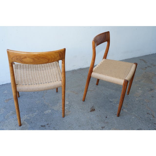 1960s Set of 6 Danish Modern Niels Otto Møller Rosewood Papercord Dining Chairs Models 57 & 77 For Sale - Image 10 of 17