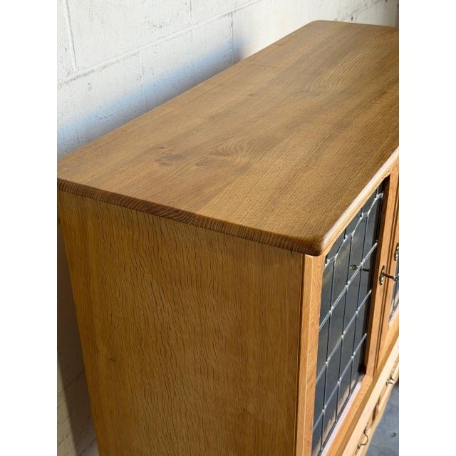 Wood In Style of Henning Kjærnulf Oak Cabinet Storage With 2 Glass Doors and Drawers Denmark Mid-Century Modern 1960s For Sale - Image 7 of 11