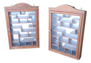 Great Pair of Large Wood Chinese Hanging Display Show Case With Glass Door