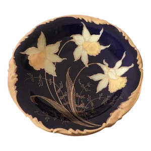 Johann Haviland Bavaria Cobalt Blue Daffodils Center Pedestal Bowl Serving Dish, 1907-1924