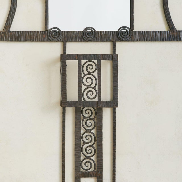 French Art Deco Wrought Iron Wall-Mounted Coat Rack with Mirror, 1920s For Sale - Image 13 of 18