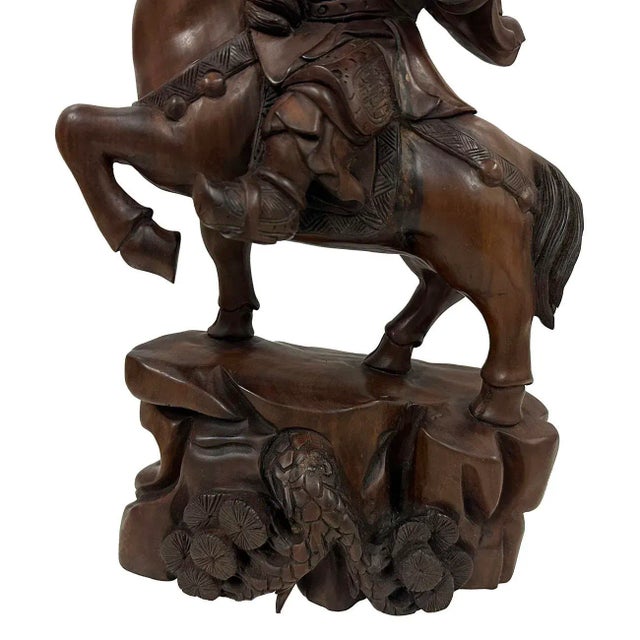 Chinese Mid-20th Century Chinese Wood Carved God of Martial Wealth Status For Sale - Image 3 of 11