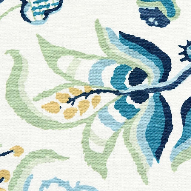 Jacobean Schumacher Alexandra Vine Linen Fabric in Navy & Leaf For Sale - Image 3 of 6