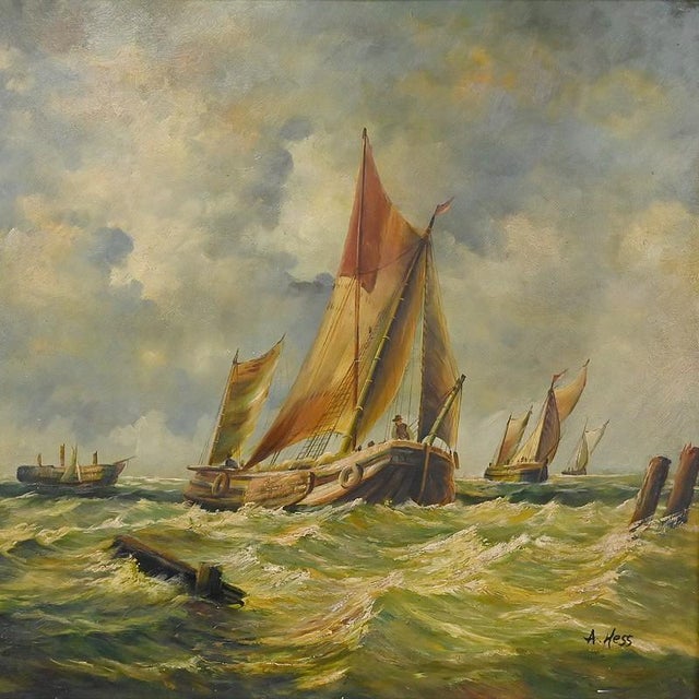 This painting by Albert Hess displays the full expressive power of the Swiss artist, who captures a seascape of intense...
