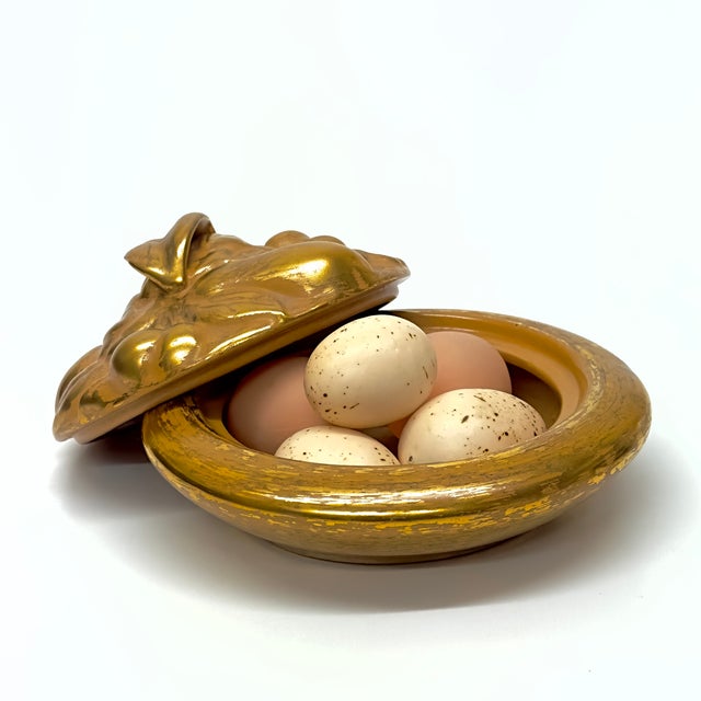 Mid 20th Century Vintage Majolica-Style 22k Gold Painted Ceramic Lidded Candy Dish by Stangl Pottery Circa 1950s For Sale - Image 5 of 10