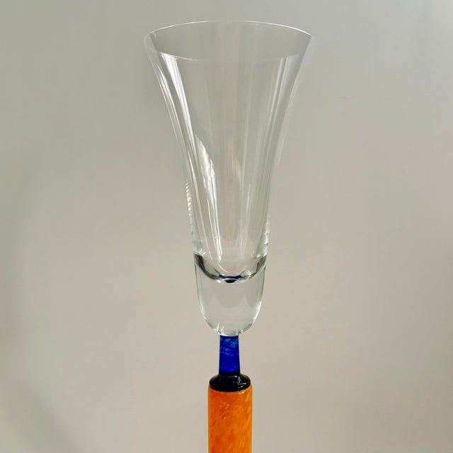 1990s 1990s Postmodern Memphis Style Hand-Blown Art Glass Champagne Flute For Sale - Image 5 of 11