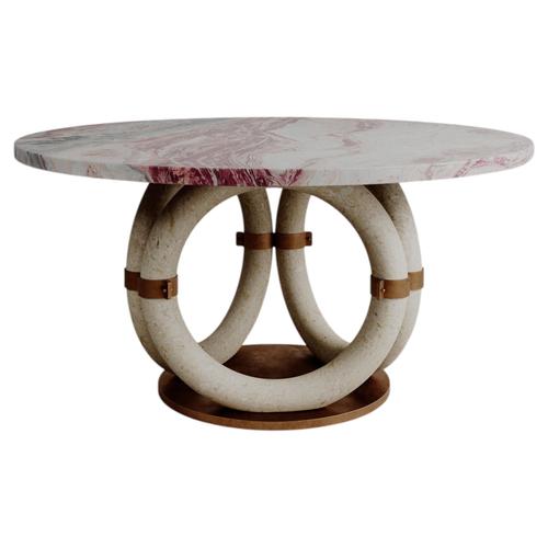 Round Pink Marble and Bronze Lilly Dining Table by Esther Knopfler For Sale - Image 15 of 15