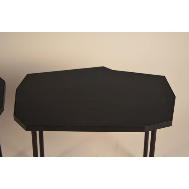 DESIGN FRERES Asymmetrical 'Décagone' Black Leather Side Tables by Design Frères - a Pair For Sale - Image 4 of 13
