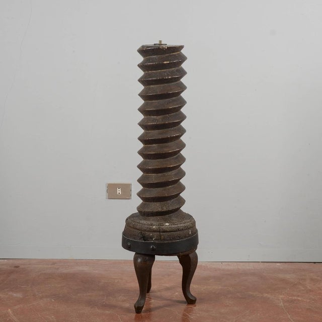 Wooden Grape Wine Press Screw with Support, Italy, 19th Century For Sale - Image 9 of 18