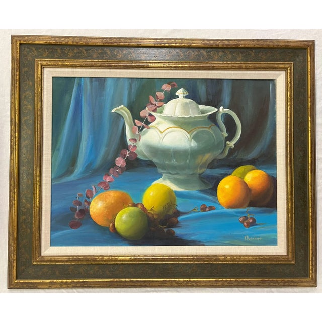 Signed Original Oil Painting by Karen Reinhart (American, 1938-2023) Titled 'Tea Time' For Sale - Image 10 of 12