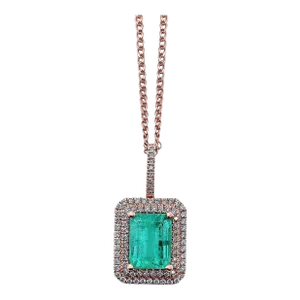 18k Rose Gold 1.47 Carat Emerald Pendant in 18k White Gold Necklace