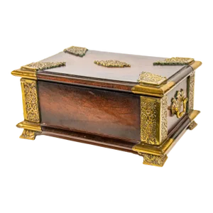 English Regency Brown Wrapped Leather Brass Footed Table Box With Handles