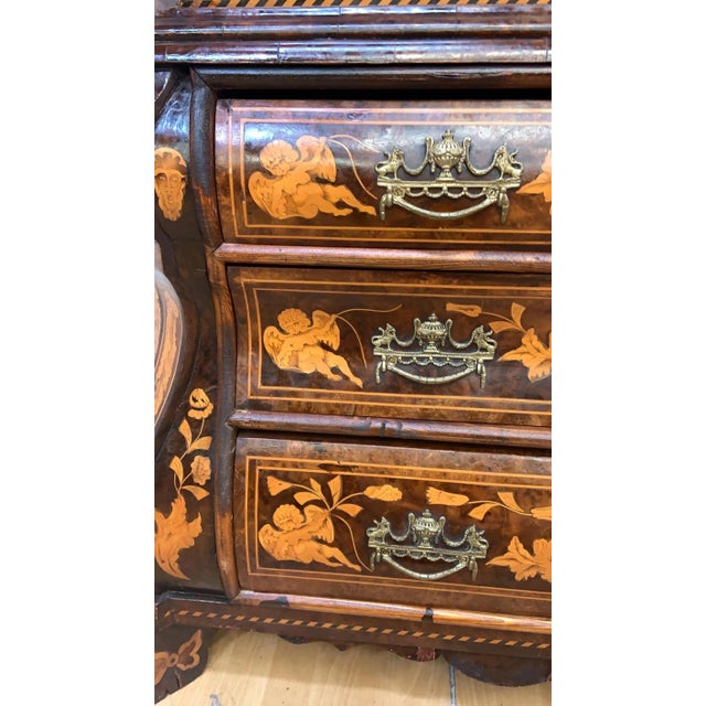Antique Dutch Marquetry Vitrine Cabinet / Display Hutch with Drawers This beautifully crafted piece features intricate...