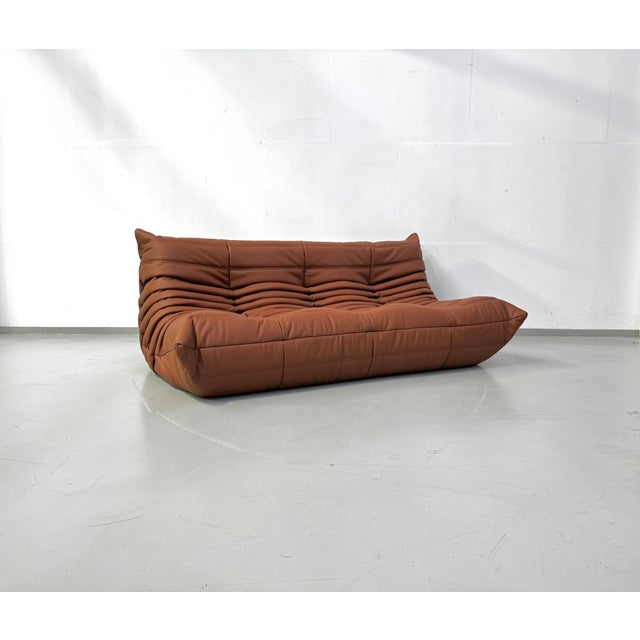 1970s French Togo Sofa in Thick Cognac Cow Leather by Michel Ducaroy for Ligne Roset For Sale - Image 5 of 15