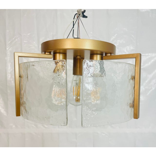 2020s Semi Flush Mount Ceiling Light With Textured Curved Glass Shades For Sale - Image 5 of 15