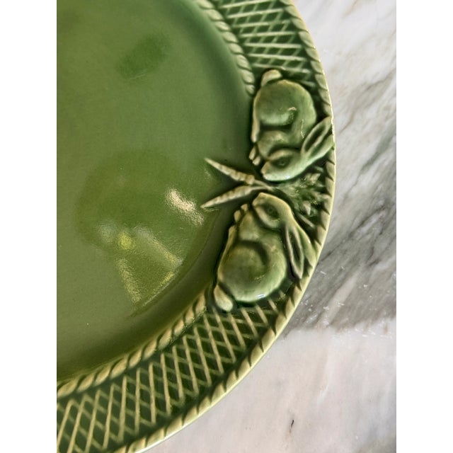 Vintage Bordallo Pinheiro Bunny Rabbit Green Dinner Plates - Set of 2 For Sale - Image 10 of 13