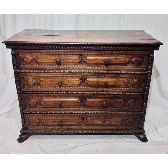 Antique Italian Dresser with rose cut nails & two board top. C 1700s. Stunning buttery patina.