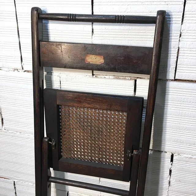 Mid-Century American Walnut and Straw Folding Chairs, 1950s, Set of 4 For Sale - Image 6 of 14